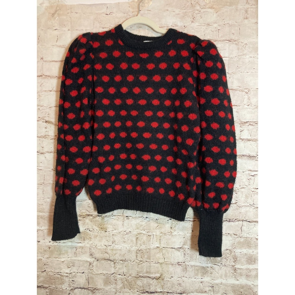 Vintage Clovis Ruffin Knit Wool Sweater Women Large Puff Sleeves Retro Polka Dot